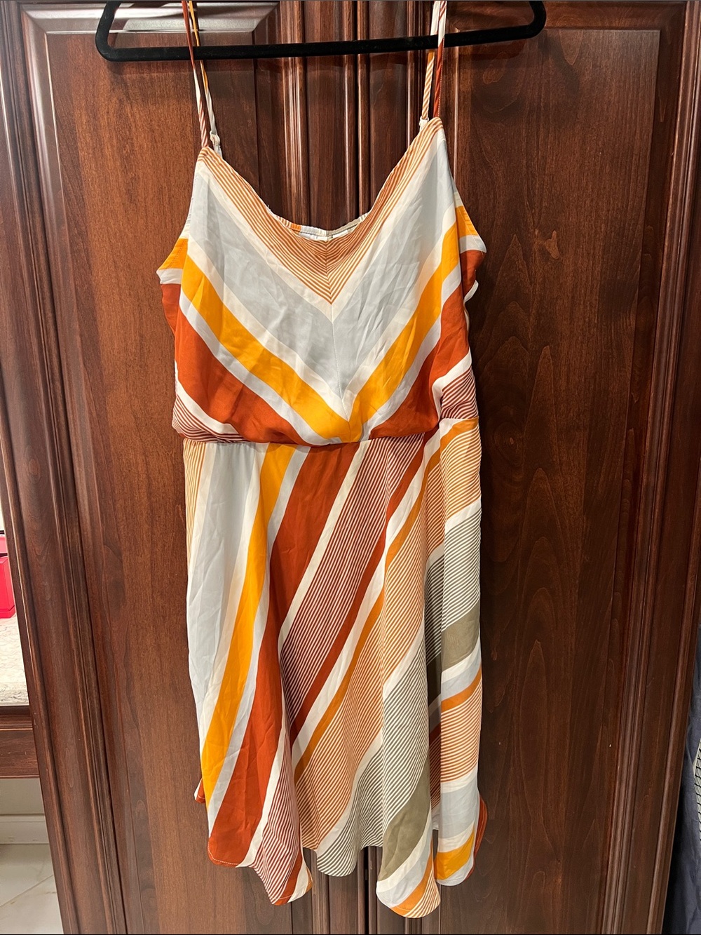 LC Lauren Conrad Striped Spaghetti‑Strap Mini Dress in White, Orange & Yellow